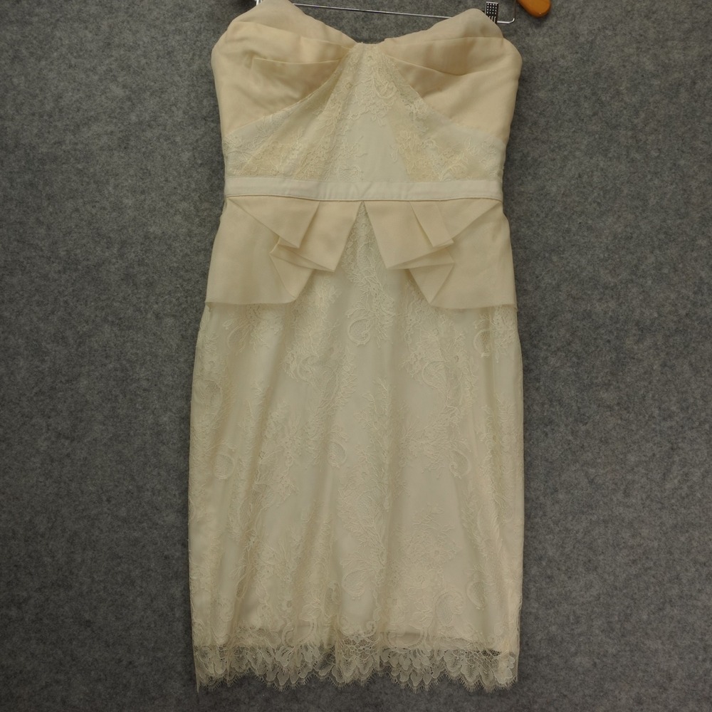 Bridal Cocktail Dress MARCHESA NOTTE 8 M Cream Silk Strapless Lace Coquette Mini